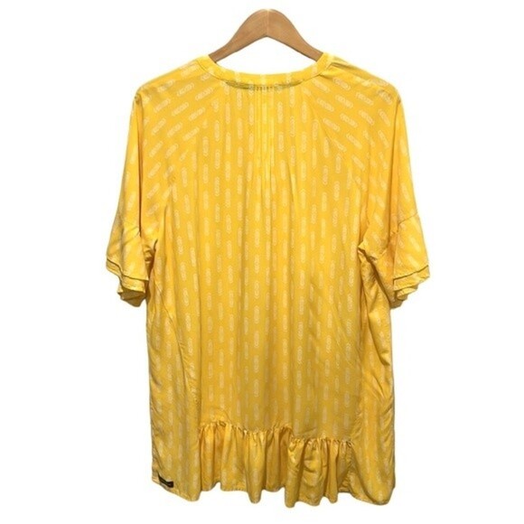 Matilda Jane yellow button down short sleeve tunic top size Large - Picture 3 of 11